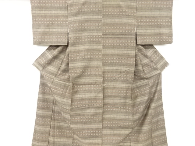 JAPANESE KIMONO / ANTIQUE KIMONO / SILK / HAND WOVEN TSUMUGI / STRIPE & ABSTRACT PATTERN